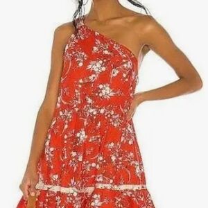 Floral One-Shoulder Red Dress